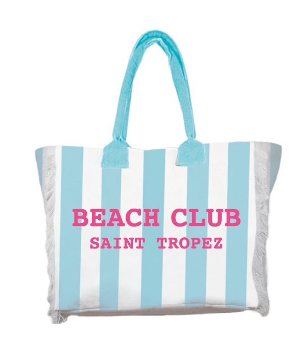 Borsa Spiaggia Cotone Righe Azzurro e Bianco 28x24x15 cm Marinette Off White