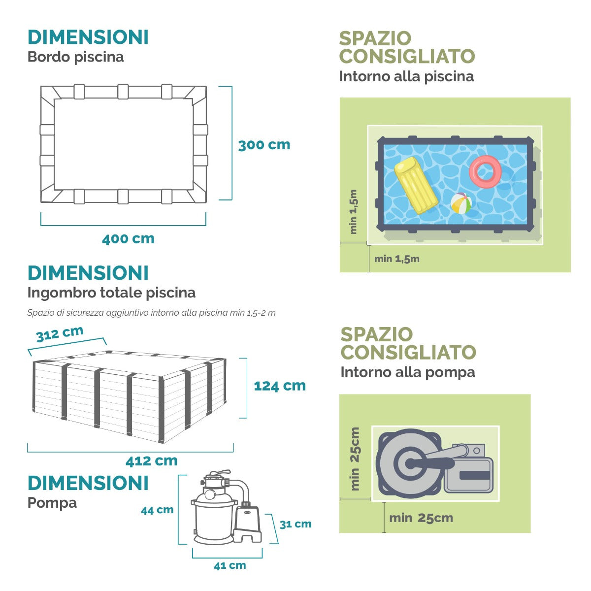PISCINA RETTANGOLARE GRAPHITE GREY PANEL 400X300X124CM  + POMPA + SCALETTA + TELI