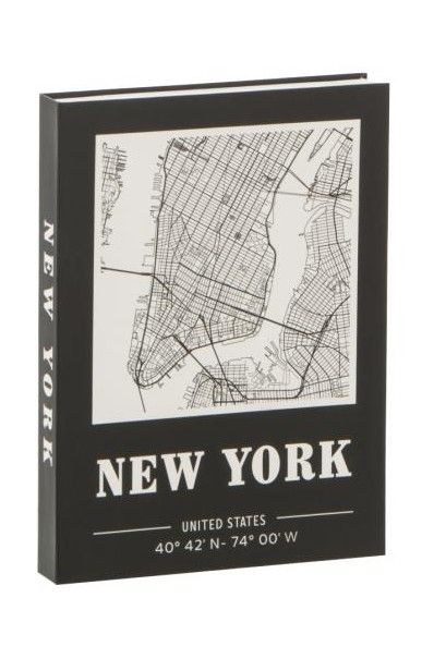 Dekorative Buch-Aufbewahrungsbox New York Schwarz mit Karte