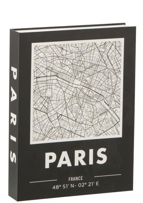 Aufbewahrungsbox Buch Paris Schwarz mit Karte J-LINE