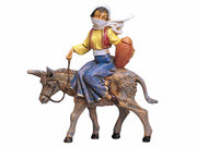 STATUINA PASTORELLA SU ASINO 12CM IN RESINA PER PRESEPE