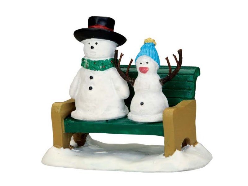 PUPAZZI DI NEVE SU PANCHINA - SNOWDADDY & SNOWBABY