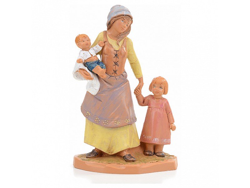 PASTORELLA CON DUE BAMBINI 12CM IN RESINA (F-19)
