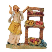 PASTORELLA CON BANCO FRUTTA 6,5CM IN RESINA (F-216)