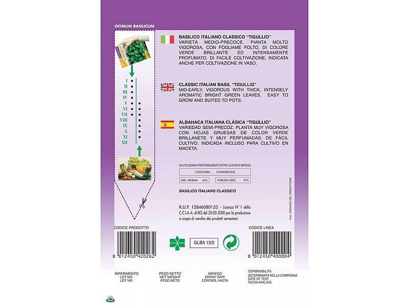 BUSTINA CON SEMI DI BASILICO ITALIANO GENOVESE CLASSICO