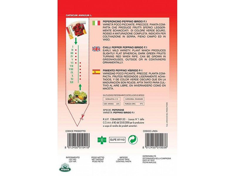 BUSTINA CON SEMI DI PEPERONCINO POCO PICCANTE PEPPINO IBRIDO F.1