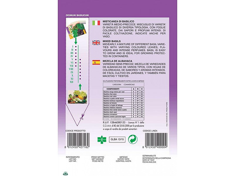 BUSTINA CON SEMI DI MISTICANZA DI BASILICO