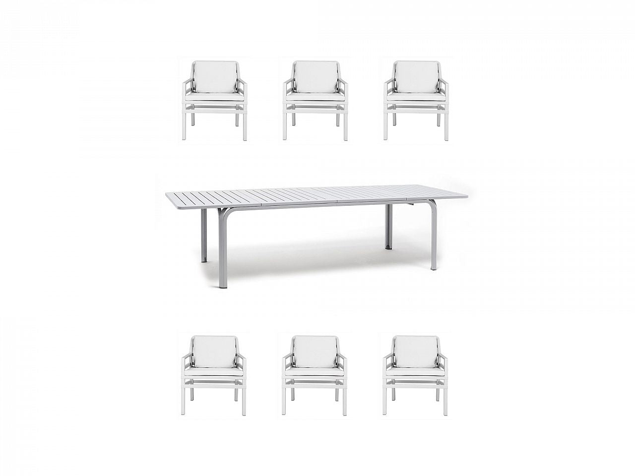 OFFERTA TAVOLO ALLORO ESTENSIBILE 210/280CM +6 POLTRONE ARIA COLORE A SCELTA