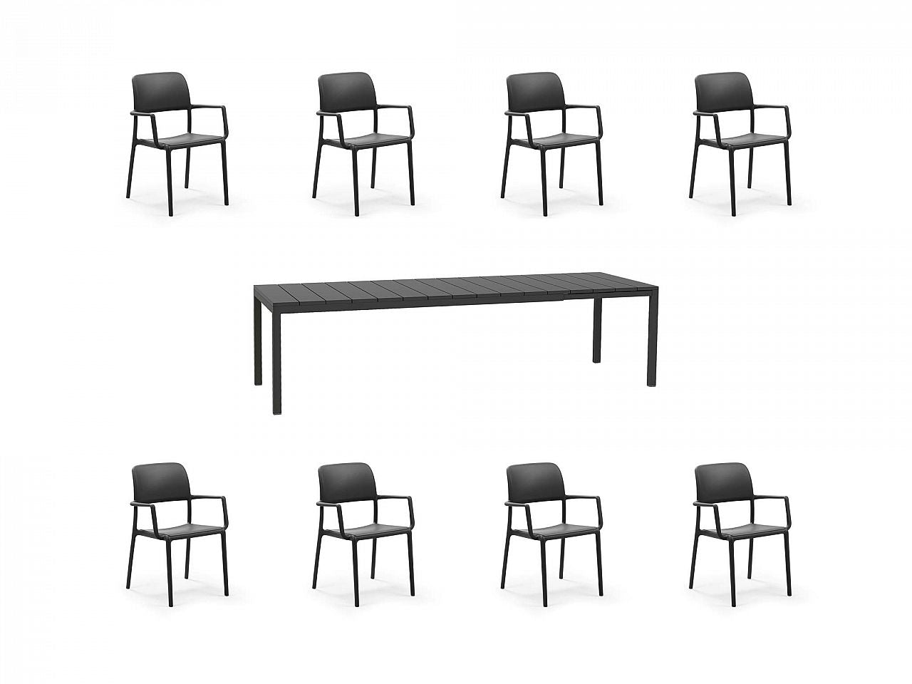 OFFRE : TABLE EXTENSIBLE RIO 210/280CM + 8 FAUTEUILS RIVA DANS LA COULEUR DE VOTRE CHOIX