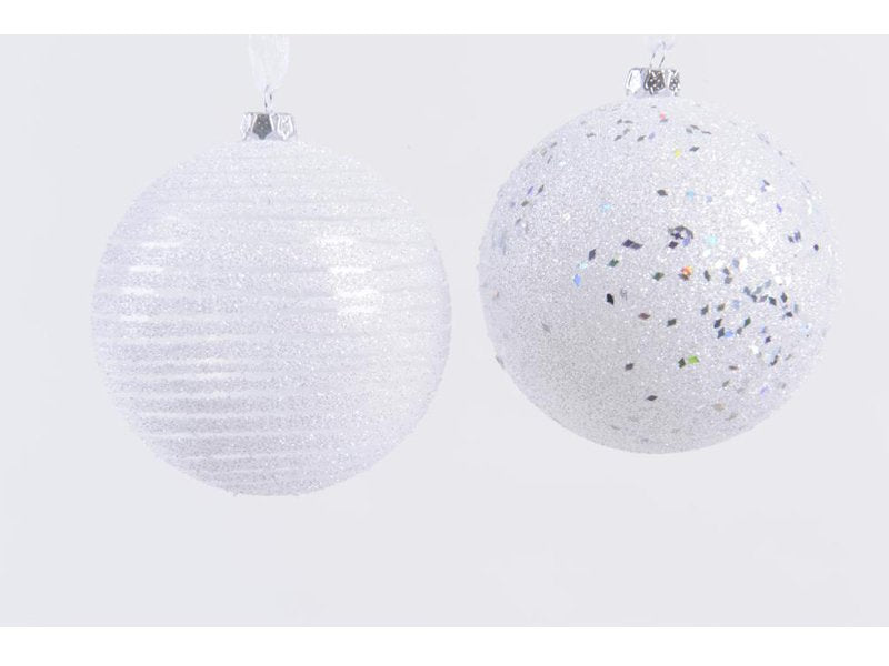 OFFERTA 3 PALLINE 8CM BIANCO GHIACCIO DECORATE