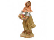 PASTORELLA CON CESTA DI FRUTTA 19CM STATUETTA IN RESINA (F25)