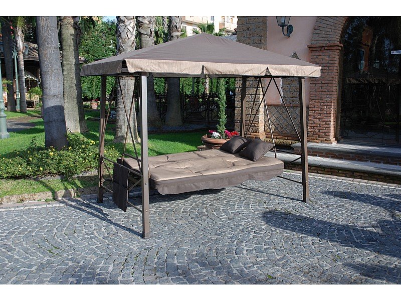 DONDOLO PAGODA DA GIARDINO RECLINABILE A LETTO COLORE MARRONE D'INDIA