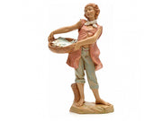PASTORE CON CESTA PESCI 19CM IN RESINA (F9)