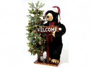 ORSO NERO WELCOME CON ALBERO, LUCI E CARTELLO | 108CM