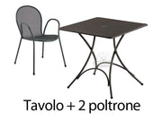 SET TAVOLO 76X76CM + 2 POLTRONE FERRO ANTICO