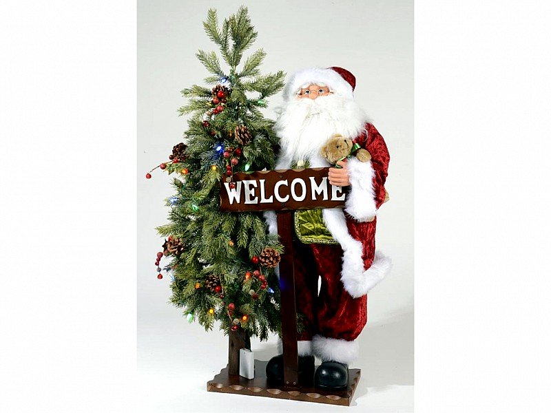 BABBO NATALE WELCOME CON ALBERO, LUCI E CARTELLO | 108CM