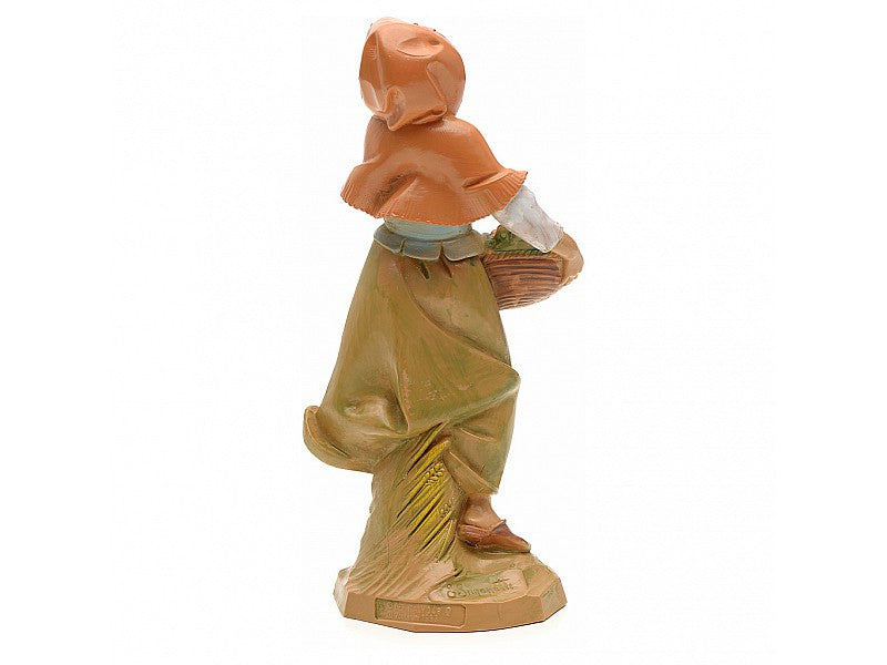 PASTORELLA CON CESTA DI FRUTTA 19CM STATUETTA IN RESINA (F25)