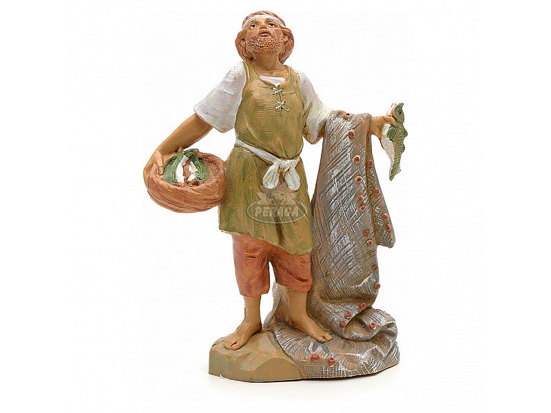 PESCATORE CON RETE 12CM IN RESINA (F-54)
