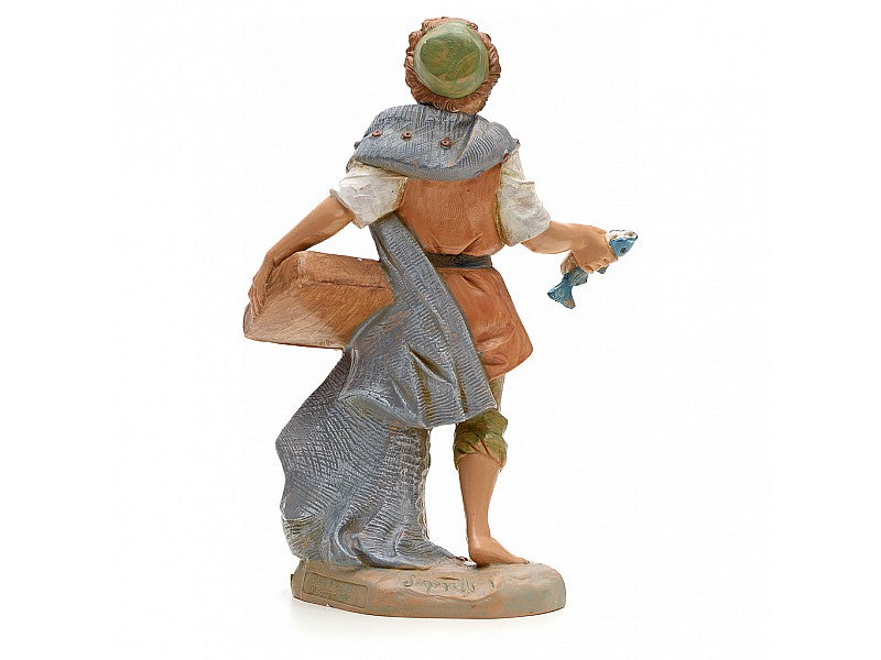 PESCATORE CON RETE E PESCI 19CM IN RESINA (F28)