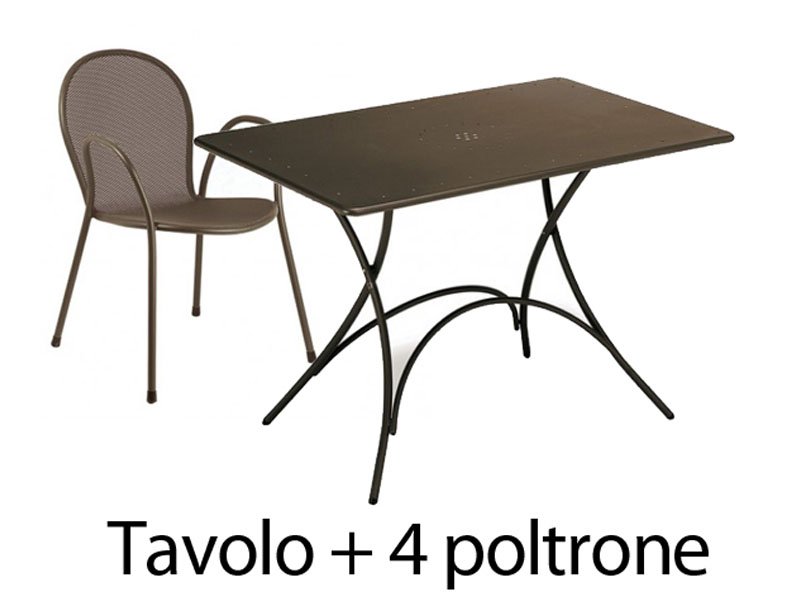 SET TAVOLO 118X76CM + 4 POLTRONE RONDA MARRONE