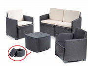 SALOTTO MOKA 2 POLTRONE+DIVANO+TAV. CONTENITORE CON CUSCINI
