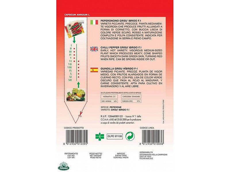 BUSTINA CON SEMI DI PEPERONCINO PICCANTE GRISù IBRIDO F.1