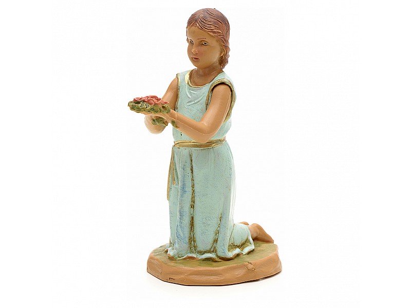 PASTORELLA CON MAZZO DI ROSE 12CM IN RESINA (F-123)