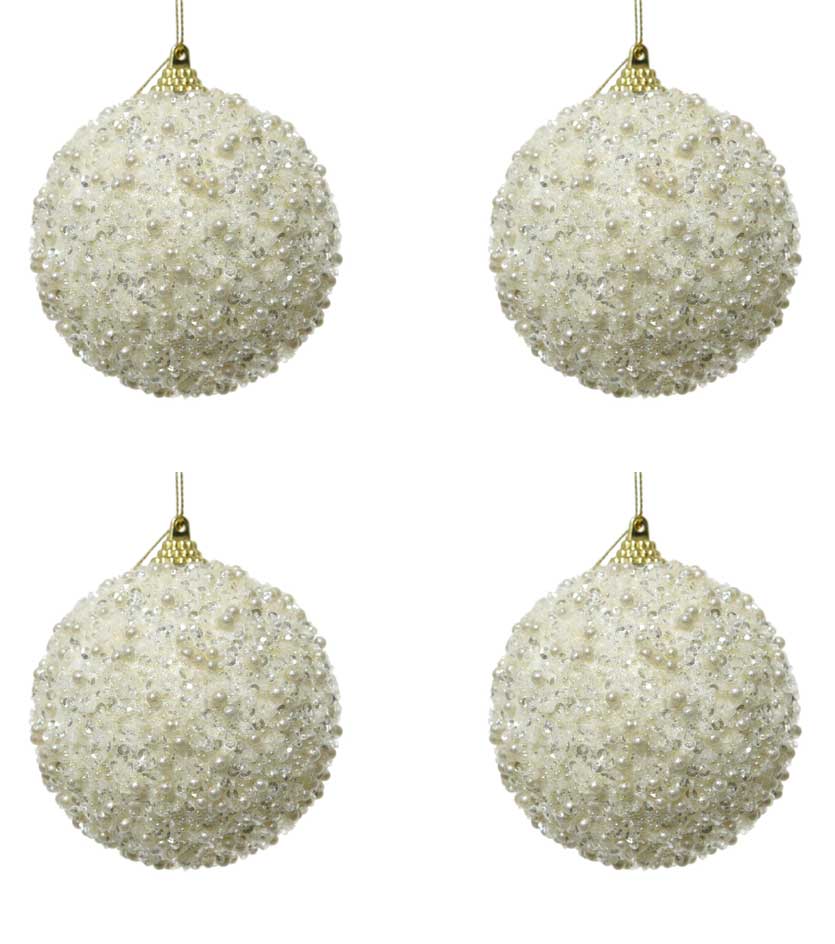 OFFFERTA 4 PALLINE CON GLITTER 8CM BIANCO LANA
