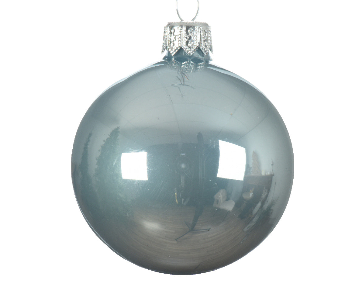 PALLINA DI NATALE IN VETRO MISTY BLU LUCIDO 8CM