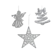 DECORAZIONE NATALIZIA APPENDIBILE ARGENTO CON GLITTER MODELLO ASSORTITO