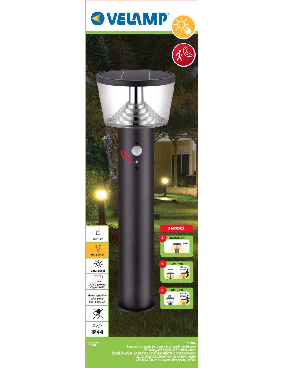 LAMPADA DA TERRA A CARICA SOLARE 600 LUMEN, CON RILEVATORE DI MOVIMENTO