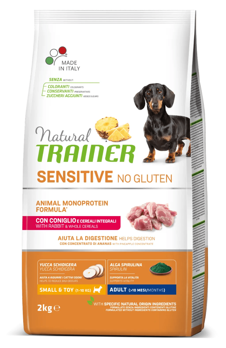 CROCCHETTE CANE ADULTO SENSITIVE NO GLUTEN SMALL&TOY CON CONIGLIO E CEREALI INTEGRALI 2KG