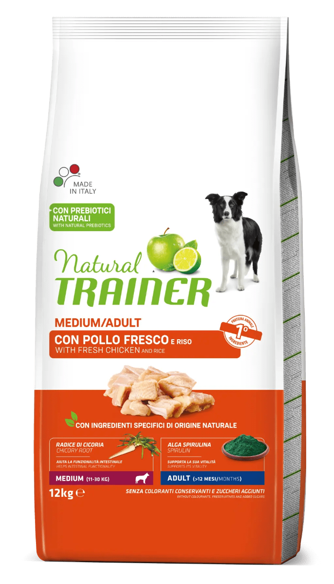 ADULT CANE MEDIUM POLLO FRESCO E RISO 12 KG - NATURAL TRAINER