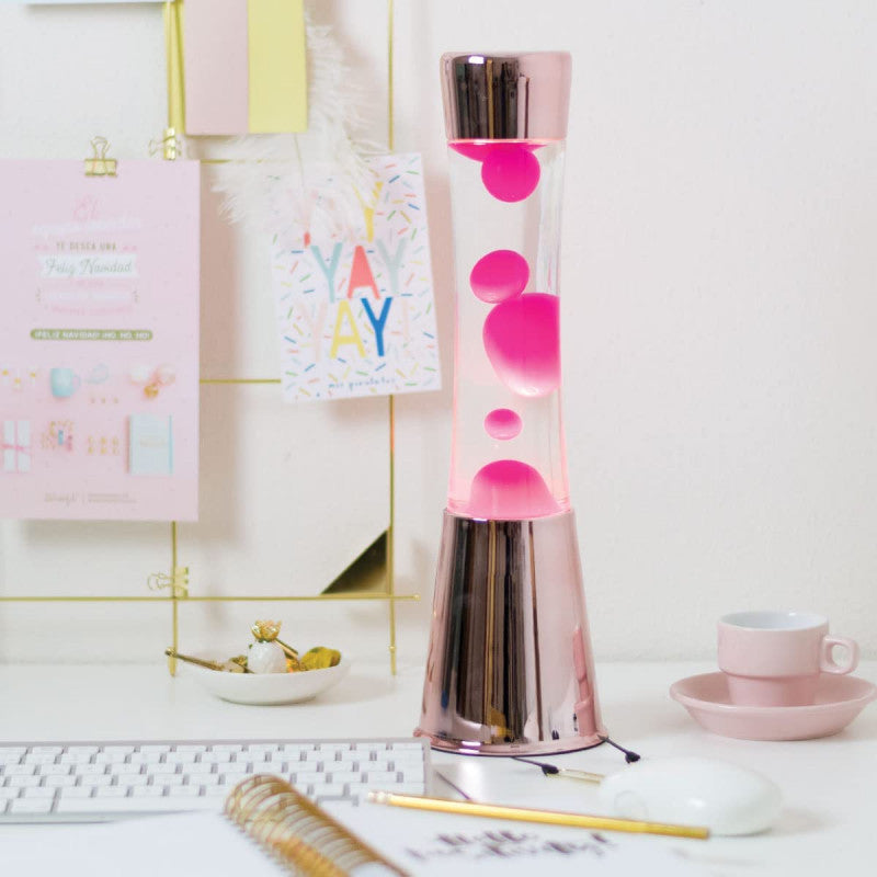 LAMPADA LAVA LAMP CHROME FUCSIA LIQUIDO TRASPARENTE H40CM