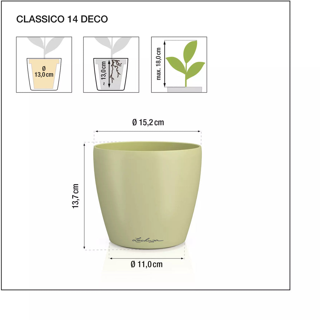 Vaso Classico "Deco 14" D15 H13.5CM Verde Tiglio Opaco LECHUZA