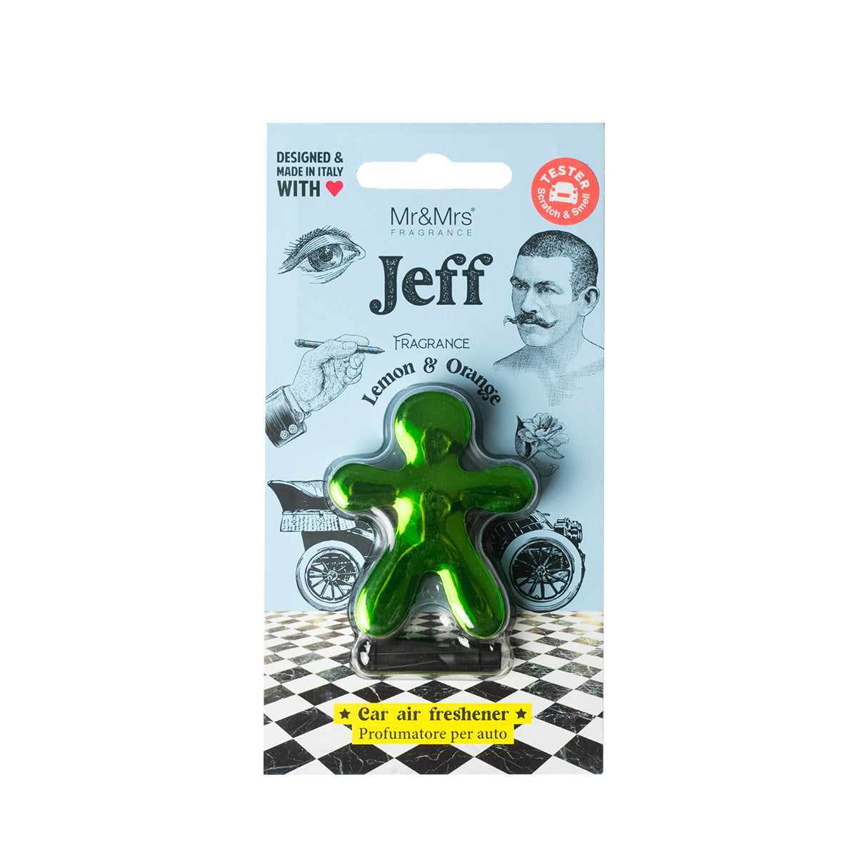 MR & MRS FRAGRANCE PROFUMATORE PER AUTO JEFF CROMATO VERDE LIMONE & ARANCIO