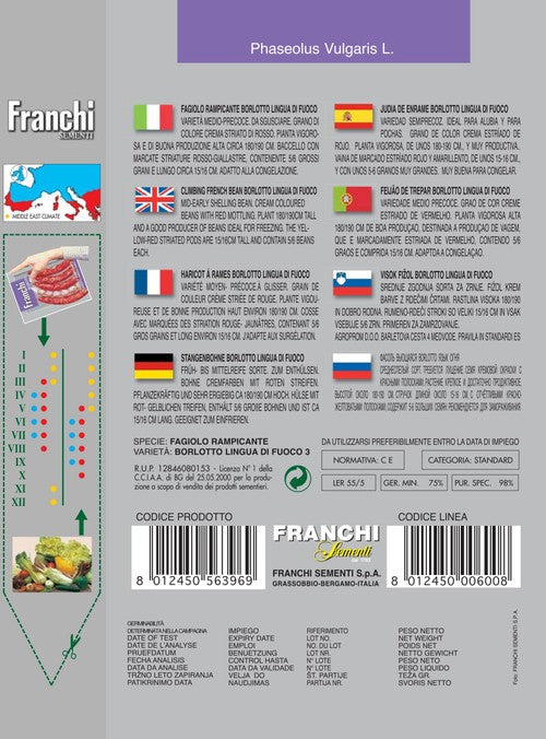 SCATOLA SEMI DI FAGIOLO RAMPICANTE BORLOTTO LINGUA DI FUOCO N.3
