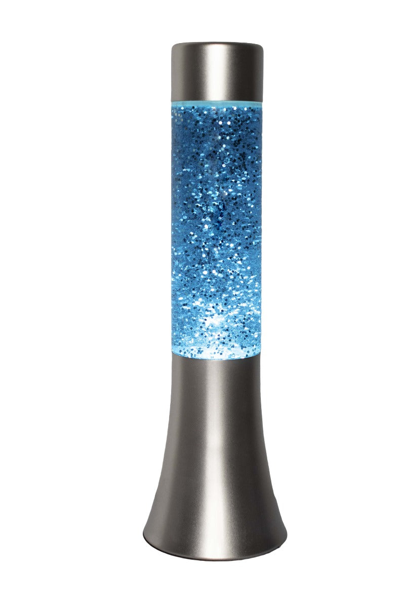 LAMPADA LAVA LAMP BLU GLITTER E BASE ARGENTO H30CM