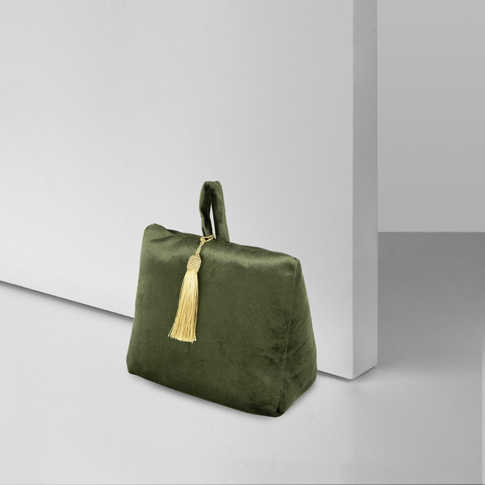 FERMAPORTA IN VELLUTO VERDE OLIVA 18CM