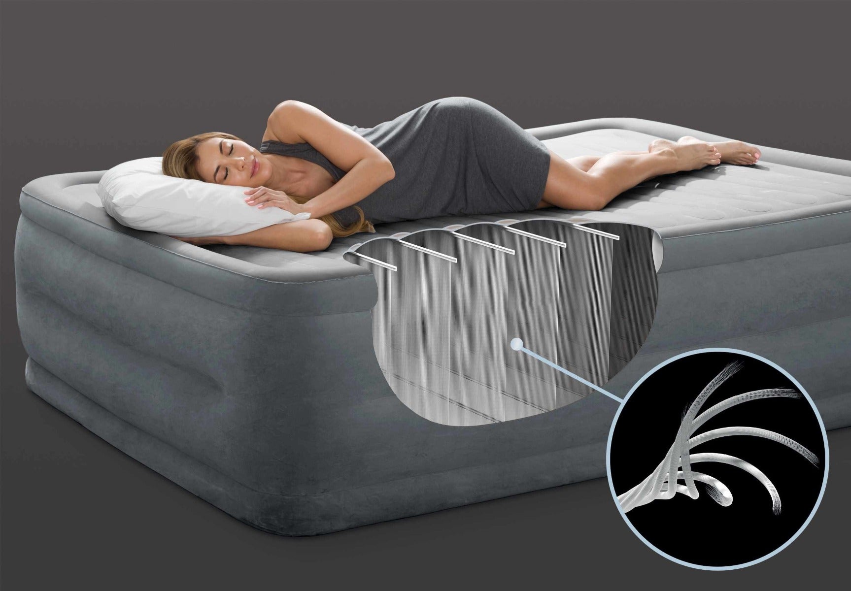 MATERASSO MATRIMONIALE GONFIABILE IN FIBERTECH CON POMPA INTEGRATA 152X203X56CM