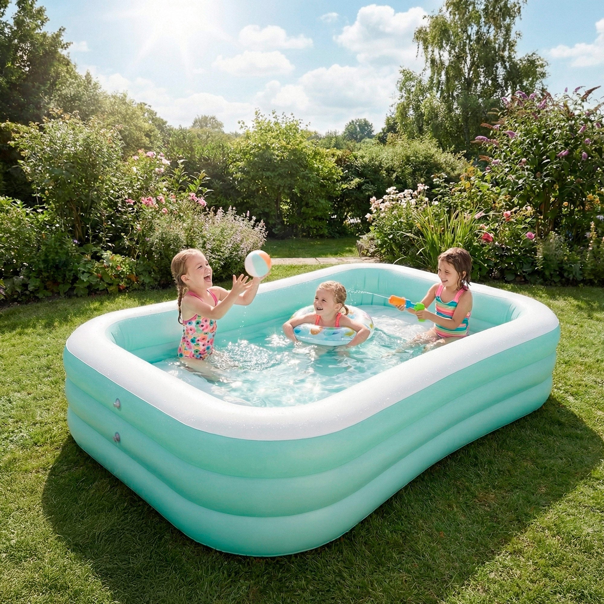 Piscina gonfiabile rettangolare Swim Center Family Lounge con sedili 264x165x56 cm azzurro e bianco INTEX
