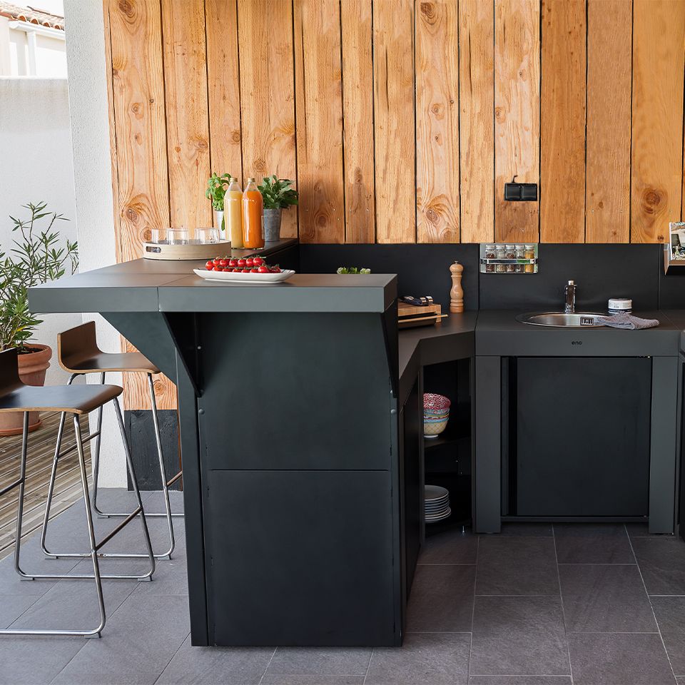 ENO, MODULO FELIX Chiusura Posteriore o Laterale 60 cm, Acciaio Nero Verniciato, per Cucina da Esterno