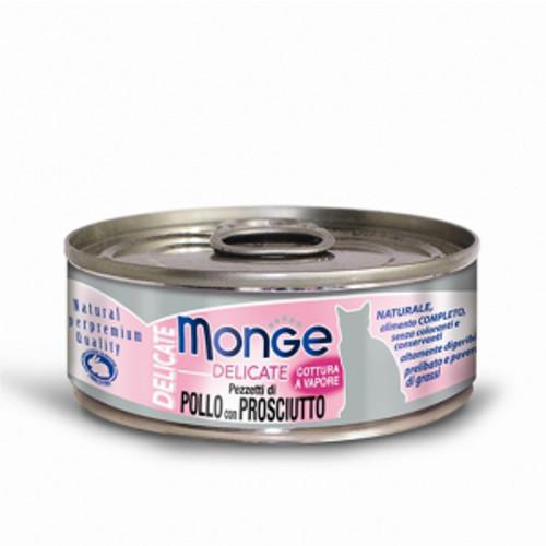 MONGE SCATOLETTA CIBO UMIDO GATTO DELICATE POLLO E PROSCIUTTO IN JELLY 80GR
