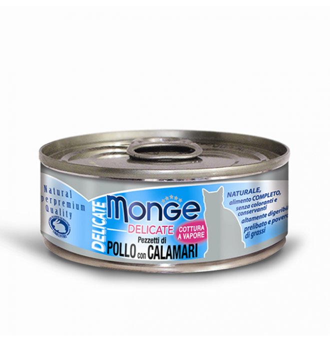 MONGE SCATOLETTA CIBO UMIDO GATTO DELICATE POLLO E CALAMARI IN JELLY 80GR