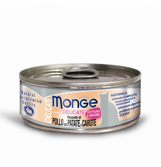 MONGE SCATOLETTA CIBO UMIDO GATTO DELICATE POLLO, PATATE E CAROTE IN JELLY 80GR