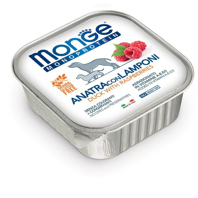 MONGE SCATOLETTA CIBO UMIDO CANE FRUIT ANATRA E LAMPONI 150GR
