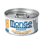MONGE SCATOLETTA CIBO UMIDO GATTO SFILACCETTI TACCHINO E CAROTE 80GR
