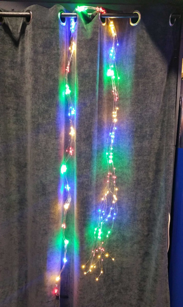 80 MICROLED MULTICOLOR CASCATA A BATTERIE CON 8 GIOCHI DI LUCE