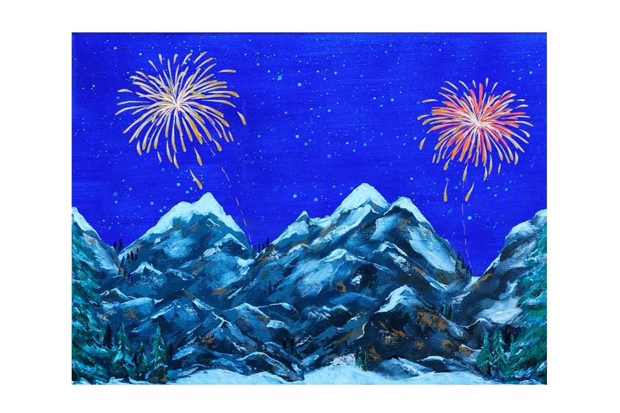 SFONDO POSTER ILLUMINATO FUOCHI D'ARTIFICIO 76X56CM