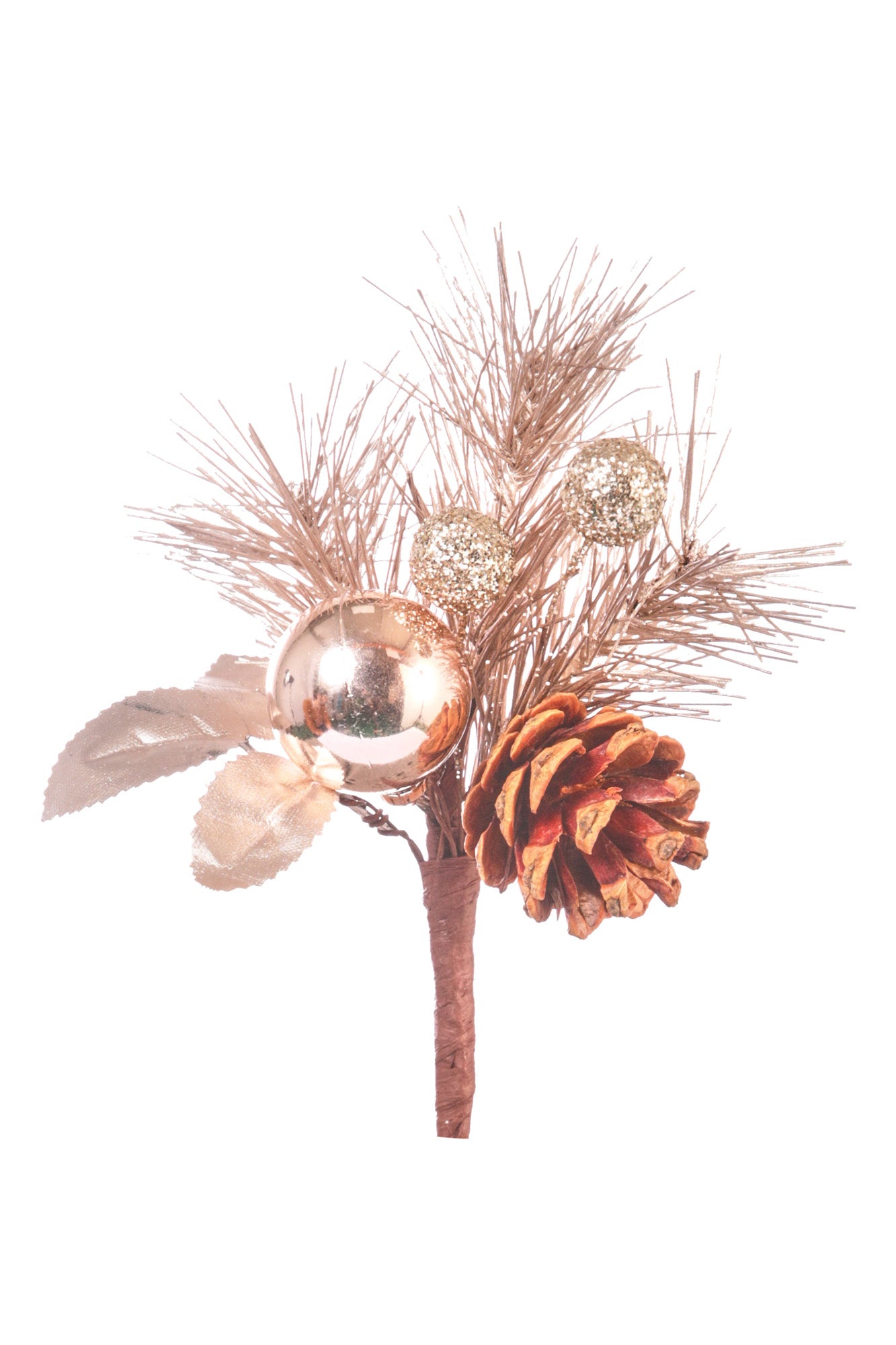PICK RAMETTO PINO SFERA CON PIGNA ORO H.16CM